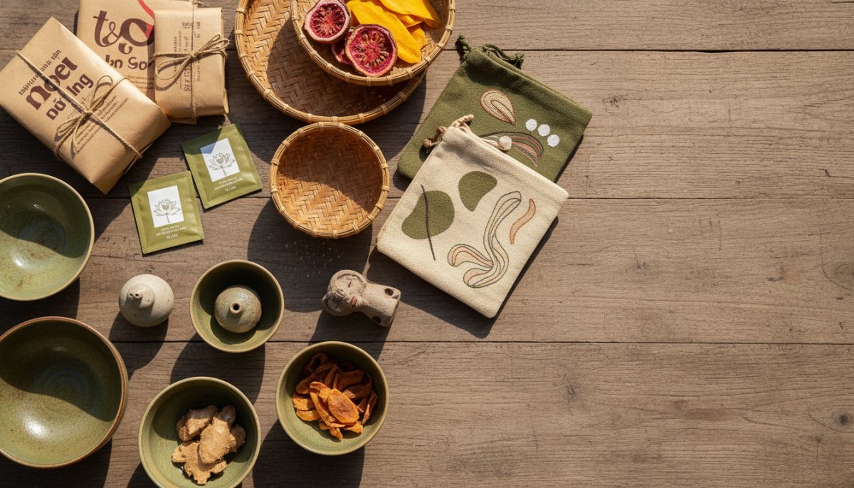 ベトナムお土産のコーヒーと蓮茶と竹雑貨