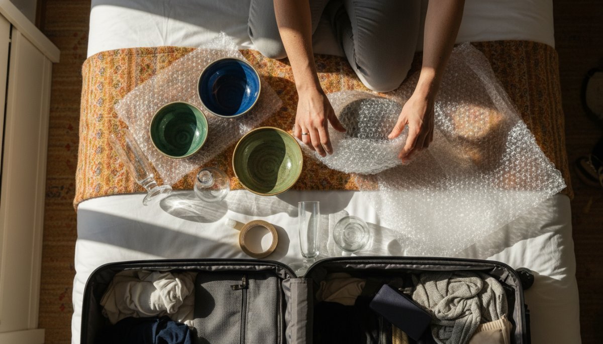 割れ物梱包テクニックの様子