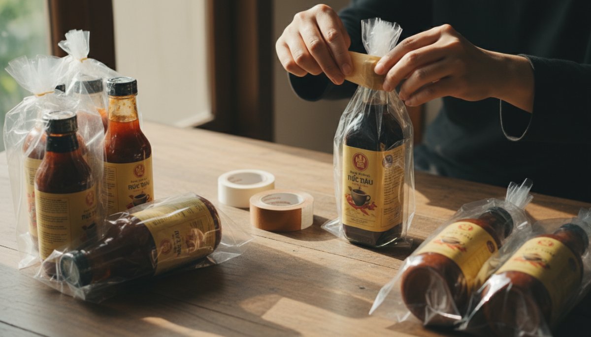 液体梱包のビニール袋包装