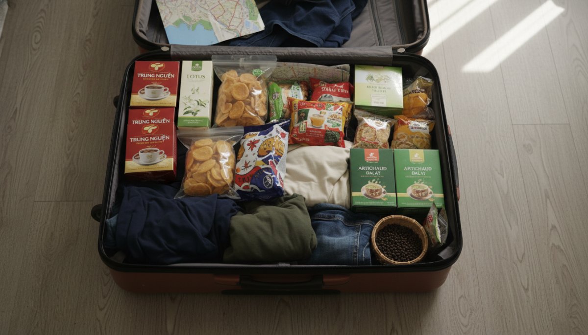 食品お土産のスーツケース配置