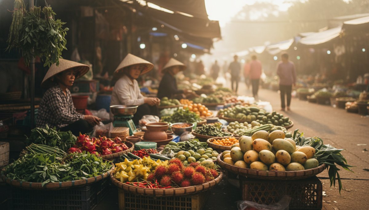 ベトナム市場の活気ある風景と物価