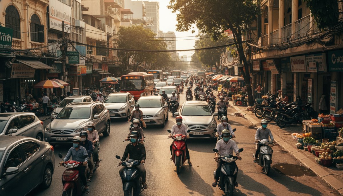 ホーチミン市内を走るバイクタクシーの風景