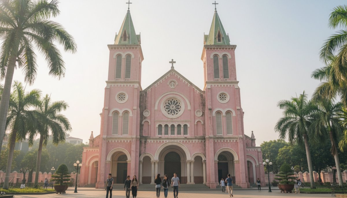 ピンク色のタンディン教会の外観