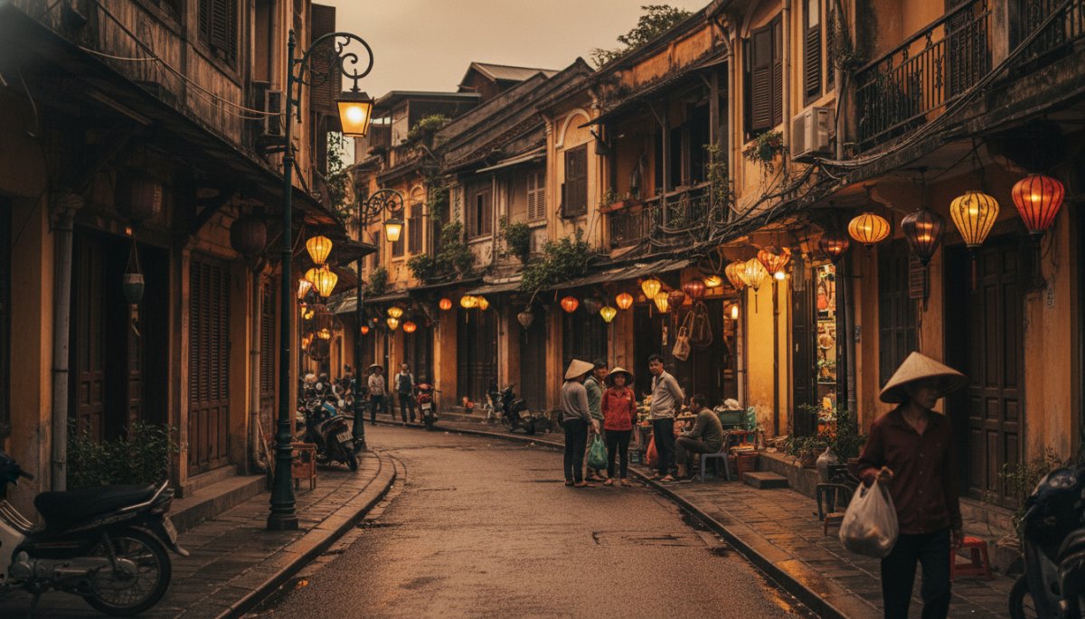 ハノイ旧市街の夕暮れ時の風景