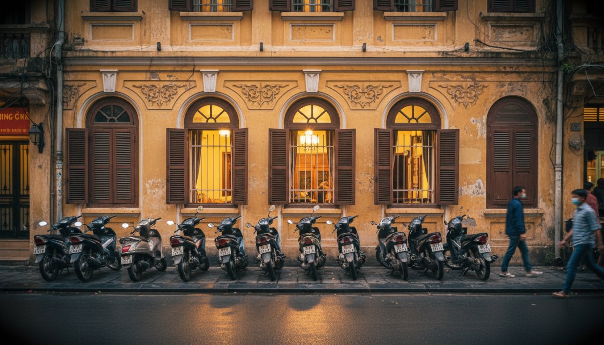 ハノイ旧市街の伝統的なホテル外観