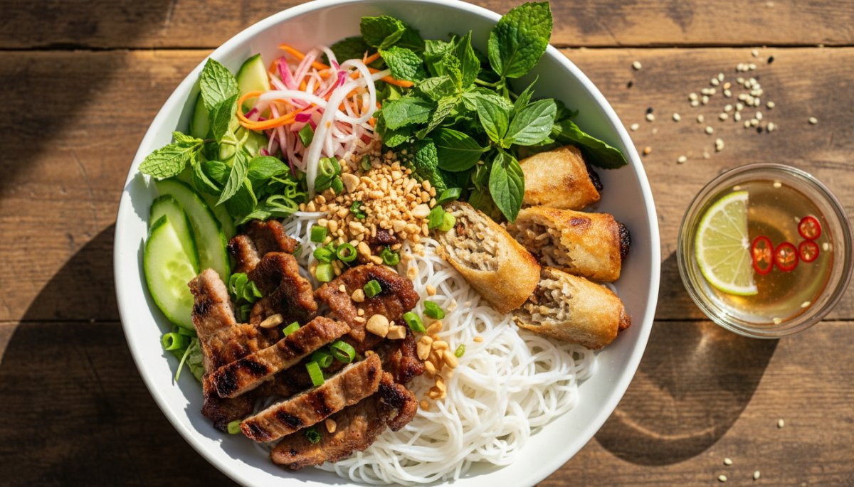 ベトナム料理ブンティットヌンの盛り付け