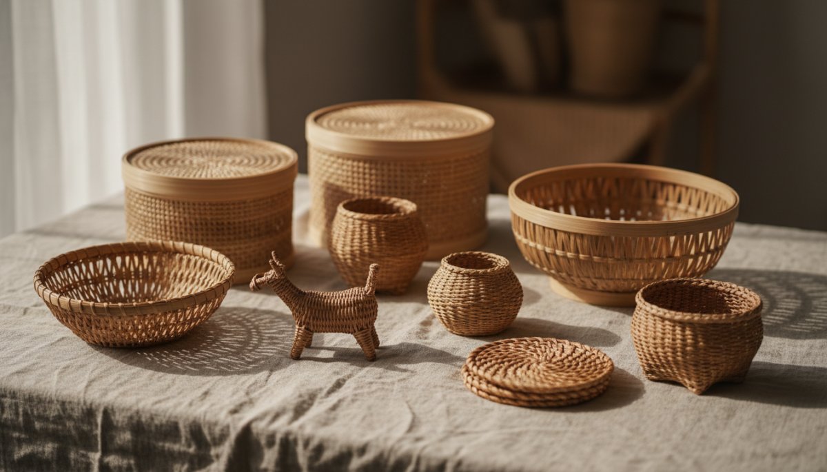 ハノイの竹とラタンで作られた手作りかごと雑貨