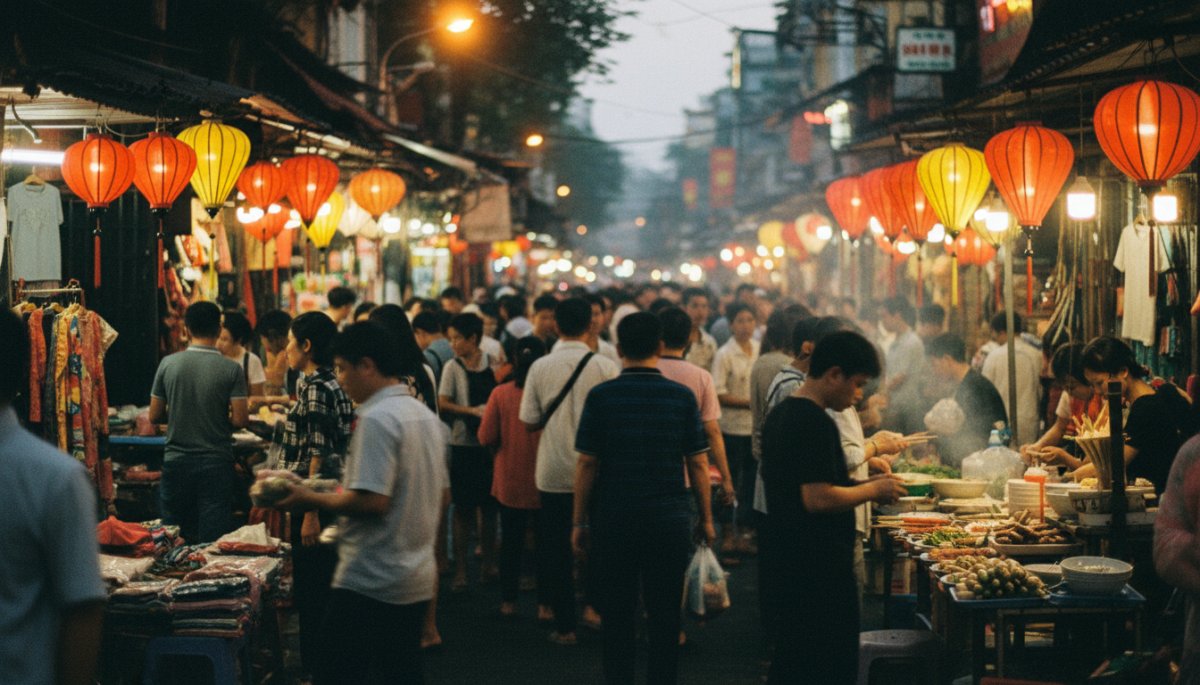 ハノイ旧市街の夜のナイトマーケット