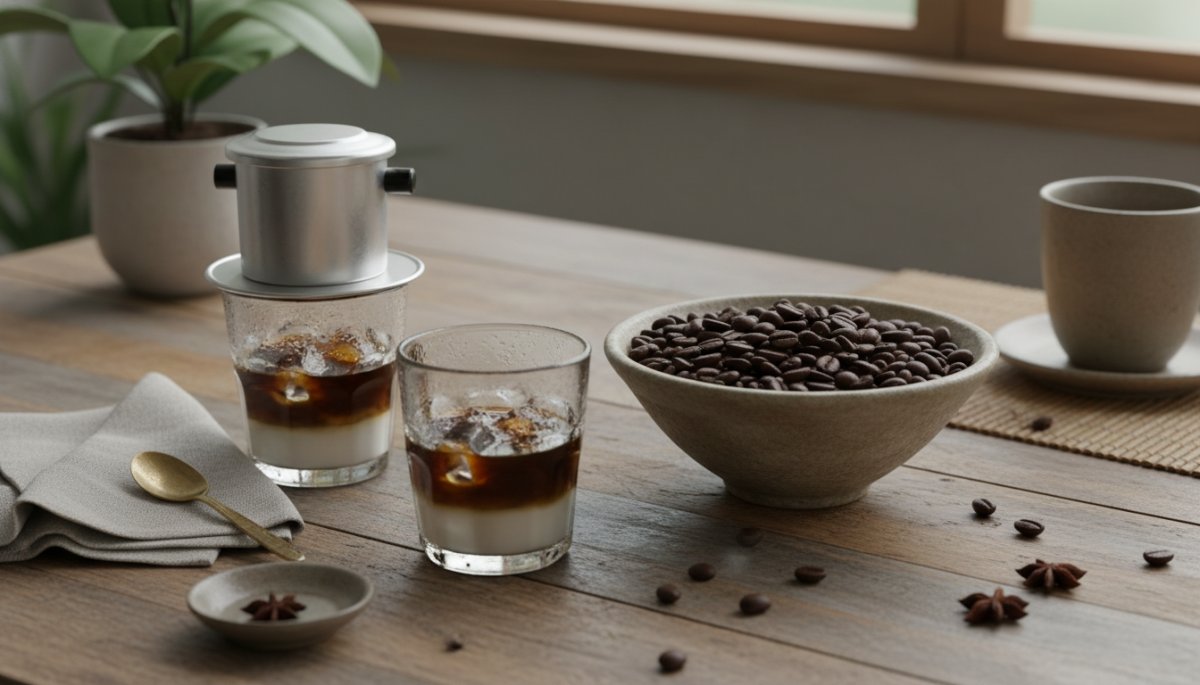 ベトナムコーヒー豆と伝統的なアルミフィルター