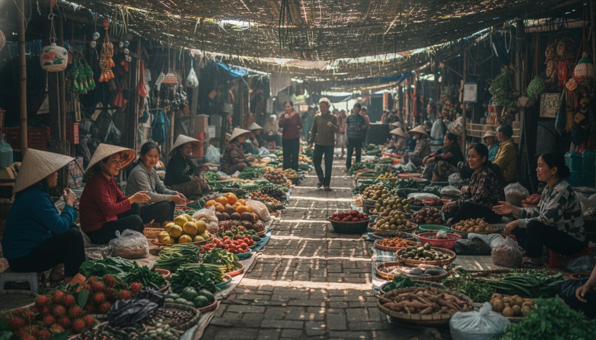ベトナム市場での買い物風景