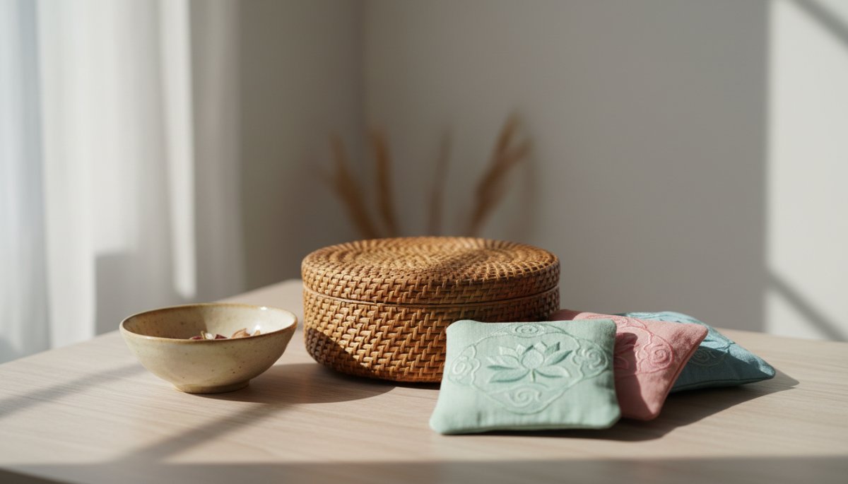 ベトナム雑貨 竹かご ラタン 刺繍小物 手仕事