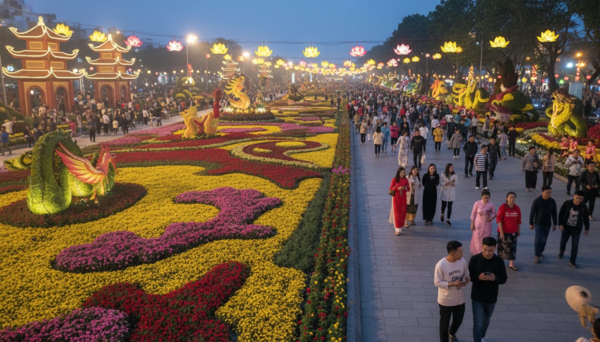 ベトナムテトのフラワーロード花市場