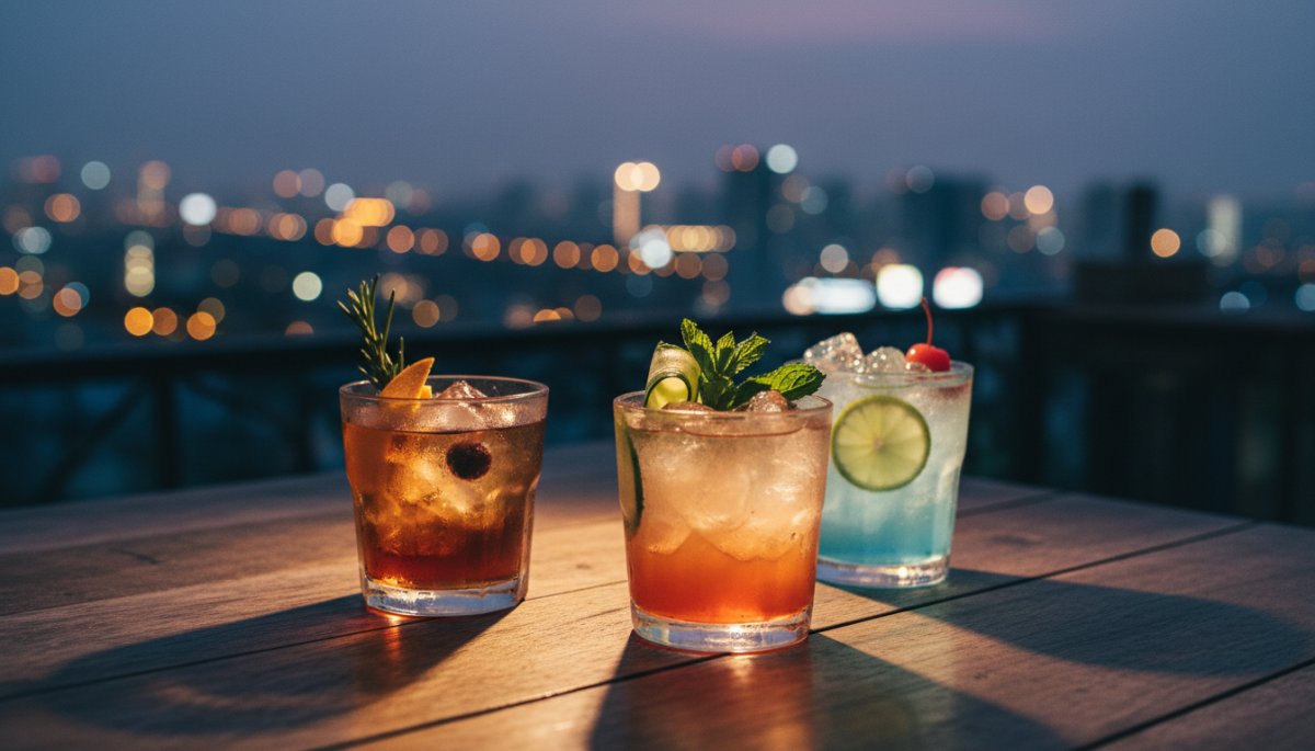 ルーフトップバーで楽しむカクテルと夜景