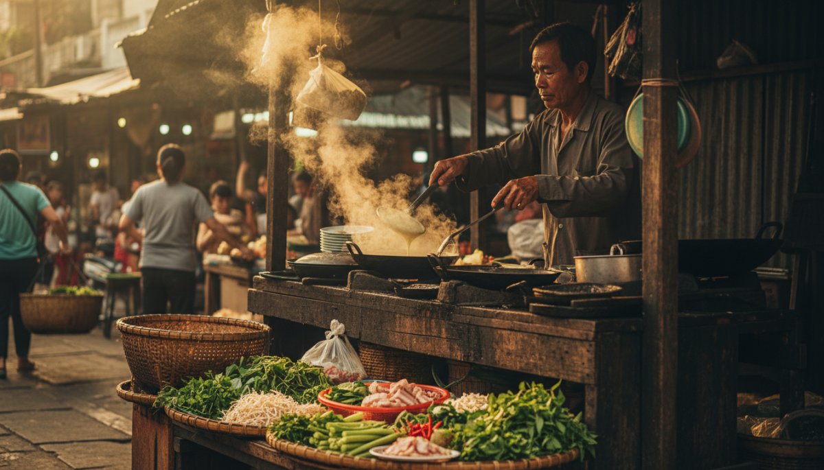 ホーチミン市場の活気ある屋台風景