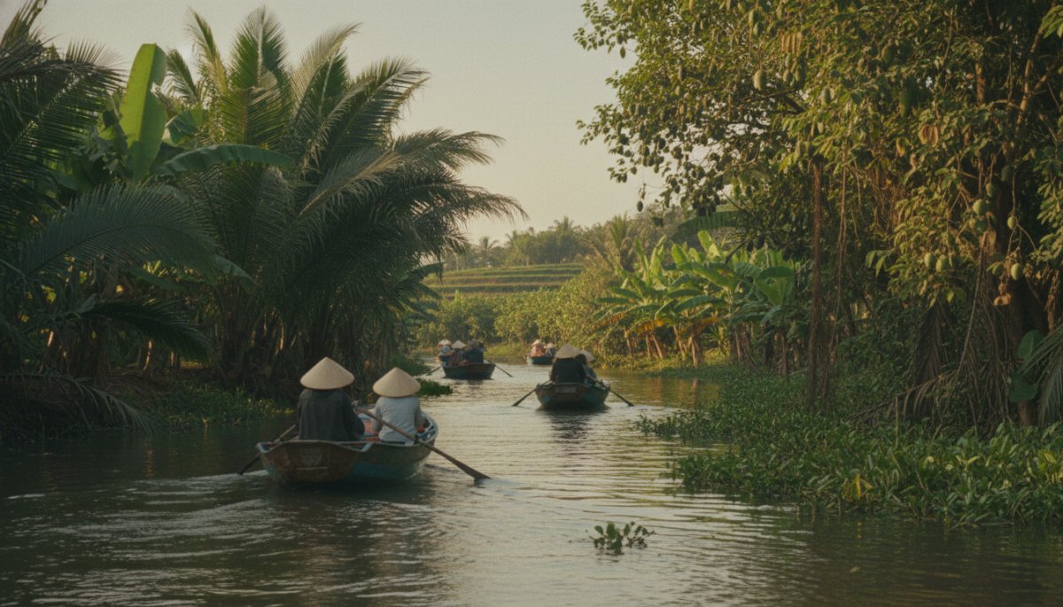 メコン川クルーズの風景とボート体験