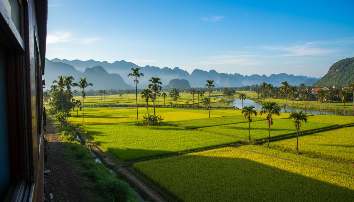 ベトナム鉄道の車窓から見える田園風景
