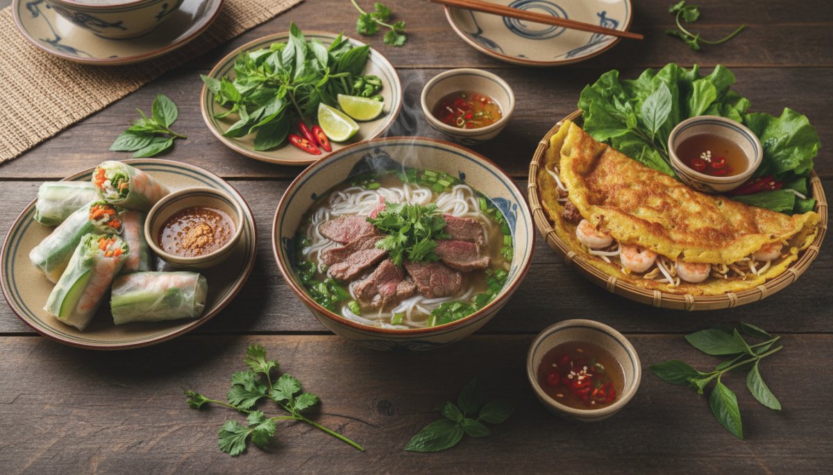 ベトナム料理教室で作った完成料理の盛り付け