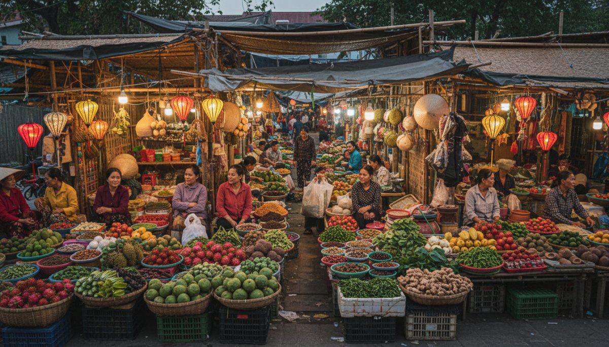 ベンタイン市場の活気ある風景
