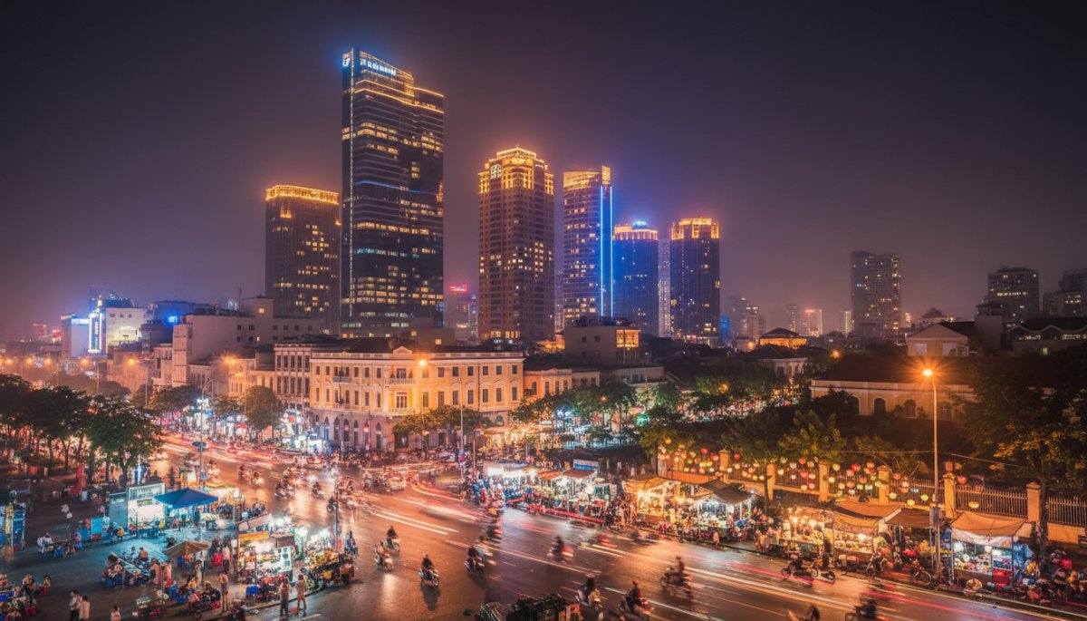夜のホーチミン市街地の夜景