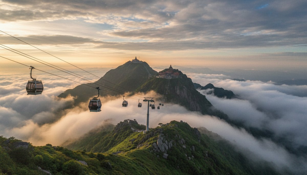 ファンシーパン山のケーブルカーと山頂の景色