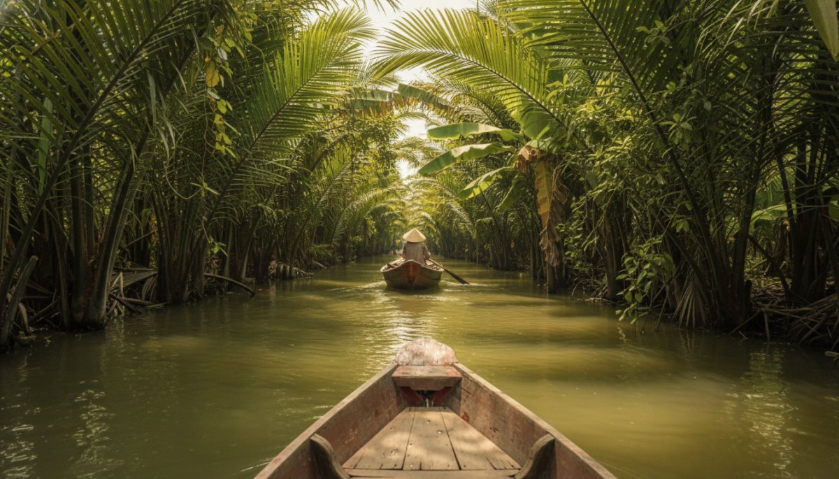 メコン川の手漕ぎボートクルーズ体験