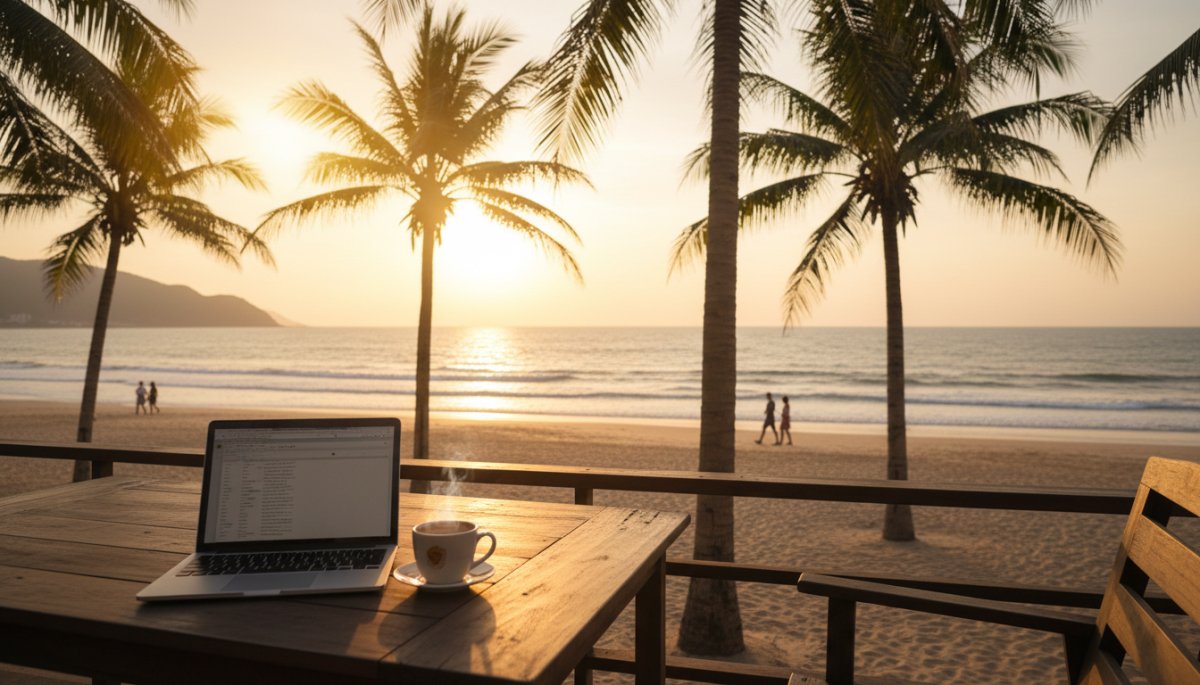 ダナンのビーチとカフェでのノマドワーク