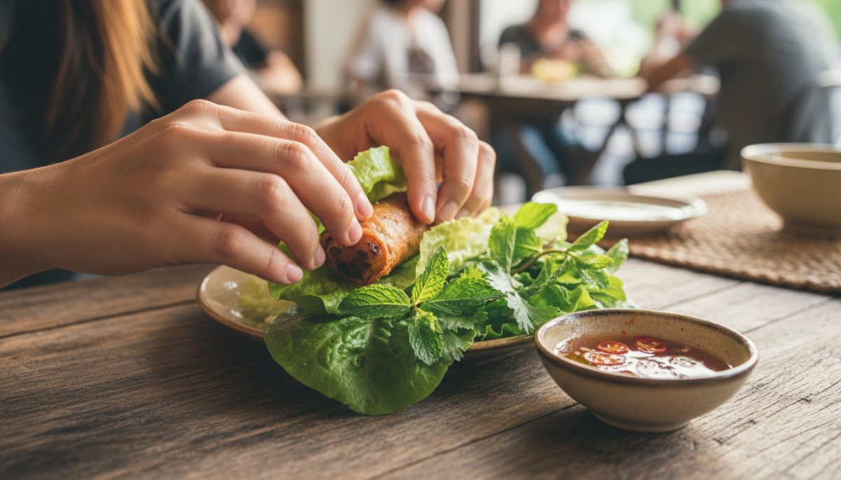 チャーゾー食べ方レタス巻きヌクチャム