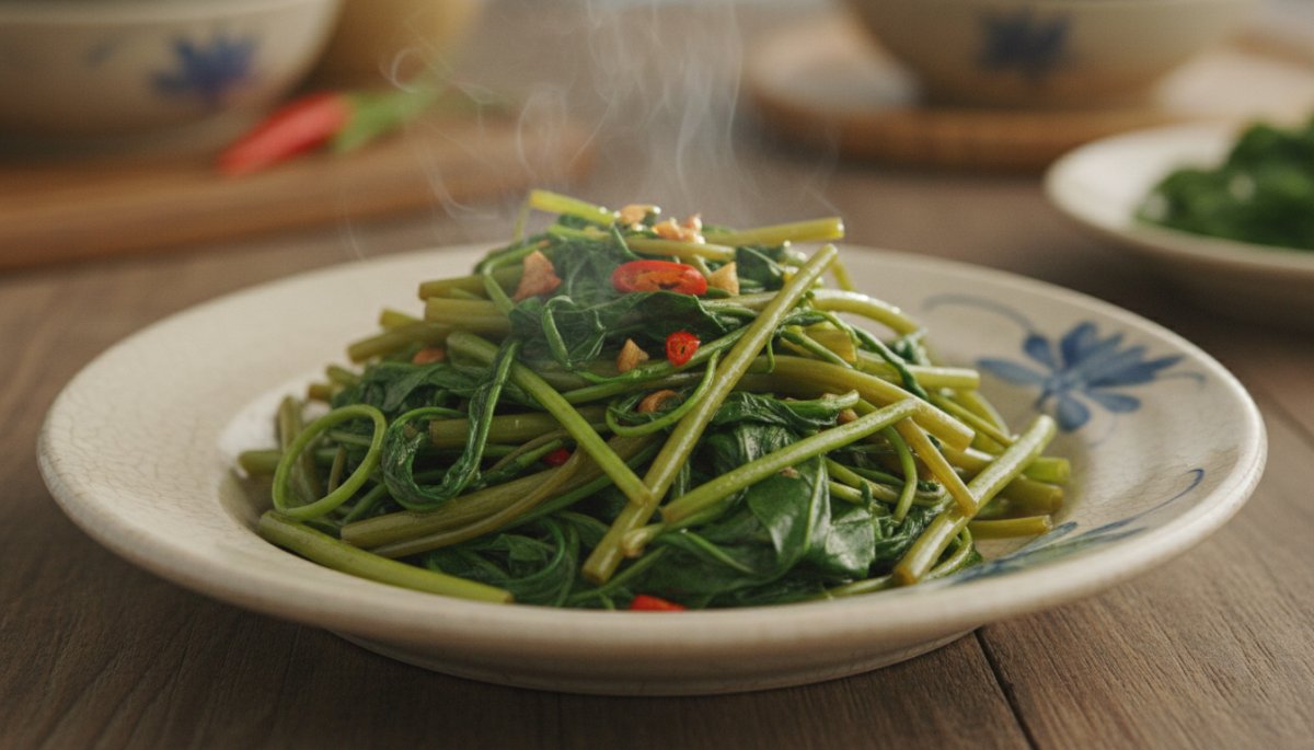 空芯菜とヒユナの炒め物料理