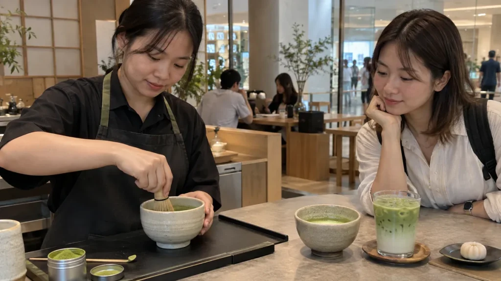 ホーチミンの抹茶専門店で薄茶を点てるベトナム人スタッフ