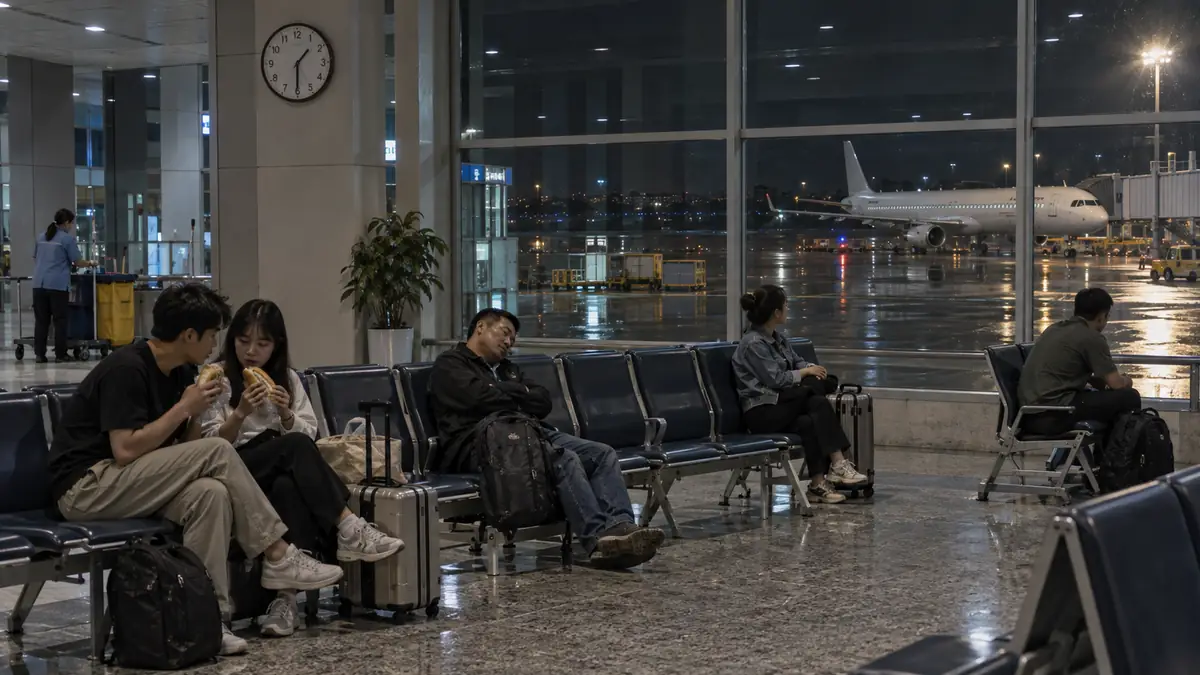 深夜1時半のタンソンニャット空港で国内線を待つ旅行者たち